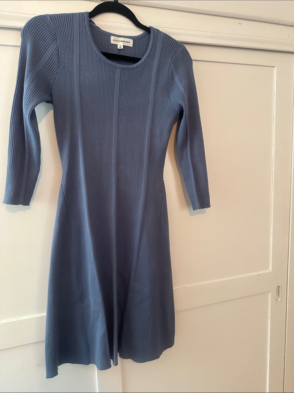 Lucky Brand Blue Ribbed Long-Sleeve Midi Dress